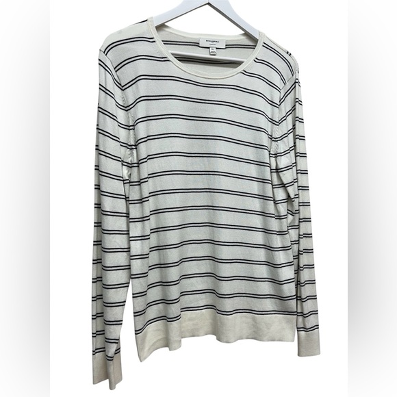 Banana Republic Forever Sweater Striped Size XL Cream Black  Women Crew Neck Top - Picture 2 of 5